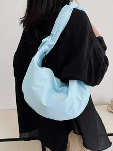 Stylish light blue ruched Hobo bag for women with wide shoulder strap and soft fabric
