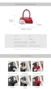 Detailed size parameters of polka dot barrel bag with white cloud plush pendant