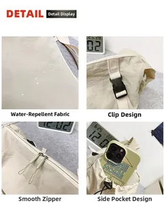 Details von wasserfestem Nylongewebe, robusten Schnallen und Reißverschlüssen der Hobo-Tasche
