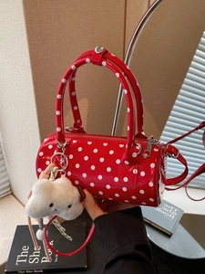 Retro Polka Dot Cylinder Handbag PU Leather Barrel Crossbody Bag With Cute Cloud Charm Korean Style Streetwear For Women