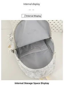 Macro view of the spacious internal compartments and light gray lining of the backpack