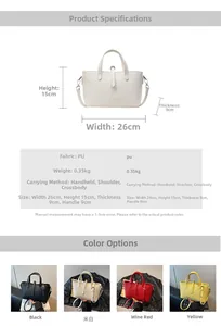 Detailed size chart and multi-color options for the vintage PU leather handbag