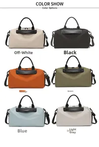 Detailed grid view showcasing six colors of the waterproof travel bag with leather accents