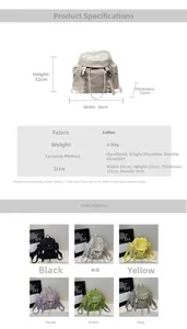 Detailed size chart and multi-color view of minimalist fabric travel backpack for women