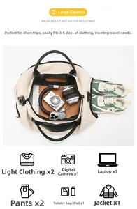 Water-resistant travel duffel bag with a dedicated side shoe compartment and 3-5 day capacity