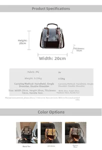 Detailed size chart and specifications for retro patchwork PU leather backpack with charms
