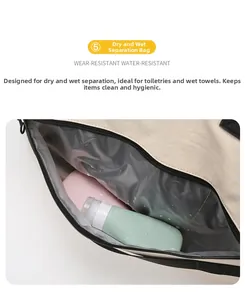 Detail view of water-resistant wet pocket inside the travel bag for toiletries