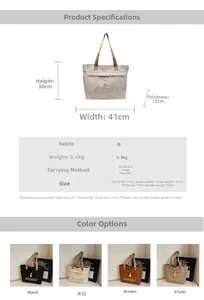 Detailed size chart and multi-color comparison of canvas tote bags in a split view