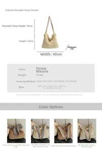 Tableau détaillé montrant les dimensions du sac en paille et ses divers bracelets