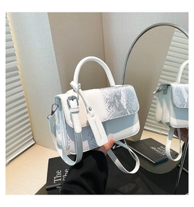 Détail du sac bandoulière en cuir PU blanc avec texture serpent argentée et côtés accordéon