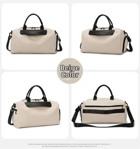 Detailed four-angle view of the large capacity off-white sports and travel duffel bag