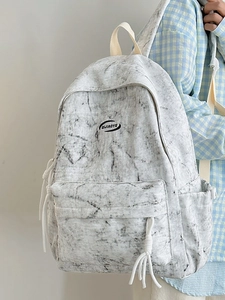 Minimalist marble pattern backpack for women with side pockets and drawstrings