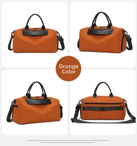 Detailed four-view display of the orange fitness bag with durable handles and strap