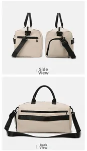 Detail showing side and back view of the large capacity sports duffel bag with strap
