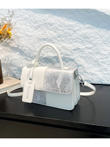 Petit sac carré blanc minimaliste avec détails peau de serpent argent et poignée
