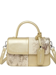 Sac bandoulière doré élégant avec texture serpent et poignée supérieure chic