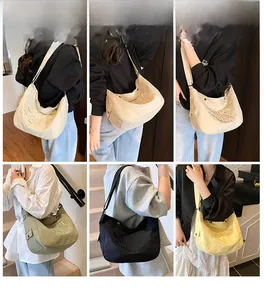 Détails de grands sacs hobo en toile avec broderie étoile en quatre couleurs assorties