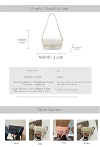 Detail view of stylish PU leather crossbody bag dimensions and four available colors