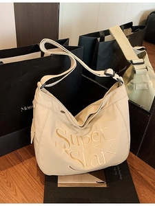 Grand Sac Hobo en Toile pour Femme Mode Broderie Super Star Sac à Épaule Décontracté Croissant Cabas de Navette
