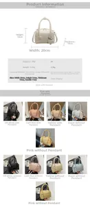 Detailed size chart and multi-color swatches of 20x14cm PU leather crossbody pillow bags