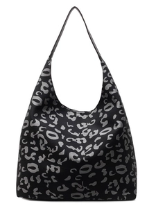 Bolso de hombro Hobo para mujer con un estampado de leopardo en negro y gris