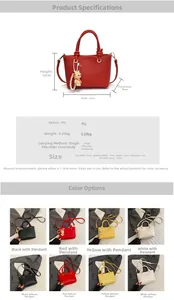 Detailed size specifications and color options for the lychee pattern bucket bag