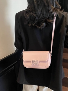Chic glossy pink crossbody square bag for women with silver buckle and leather strap