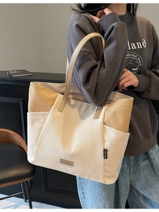 Grote Capaciteit Canvas Patchwork Tote Tas Voor Vrouwen Minimalistische Forens Schoudertas Met PU-Lederen Handvat Mode Handtas