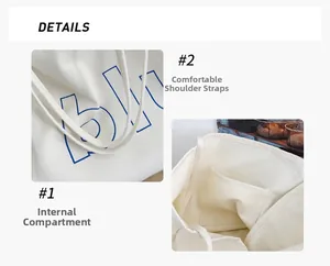 Détail du sac cabas en toile montrant les bretelles confortables et le compartiment interne