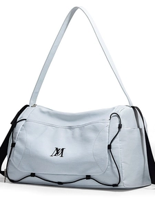 Sac de fitness gris minimaliste avec séparation sec-humide et design de logo M