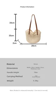Detaillierte Größenangaben für die gewebte Strandtasche aus Stroh mit Ledergriffen