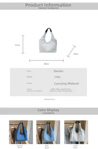 Tabella taglie borsa tote grande in denim disponibile in blu, azzurro e blu chiaro