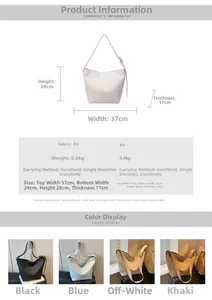 Spécifications de taille pour le grand sac seau en cuir PU indiquant les dimensions 37x28x17cm