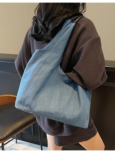Borsa tote in denim blu lavato di grande capacità da donna con tracolla alla moda