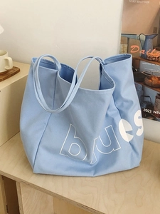 Grand sac cabas en toile bleu clair avec lettres blanches pour les déplacements quotidiens