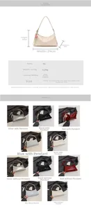 Detailed size chart and multi-color options for trendy PU leather shoulder bag