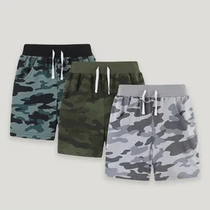 Three-pack of boys cotton camouflage shorts with elastic drawstring waistbands for summer