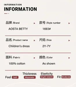 Size chart and fabric details for 100% cotton girls embroidered princess dress