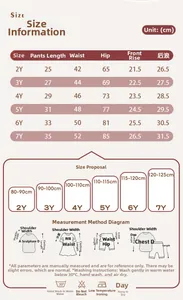 Tableau des tailles pour shorts en coton fille avec mesures détaillées de 2 à 7 ans