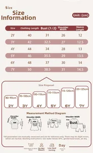 Tableau des tailles détaillé pour t-shirt fille en coton avec mesures pour les 2-7 ans