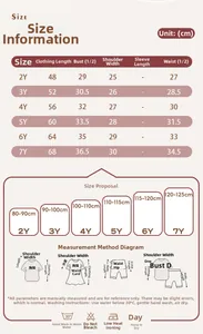 Size chart for strawberry print girls dress showing 2Y to 7Y measurements in centimeters