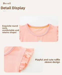 Détail d'un débardeur rose pour fille avec manches à volants et col contrasté