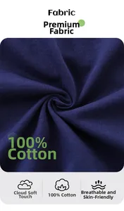 Detail of soft 100% cotton dark blue fabric texture showing breathable knitted material