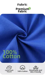 Detail of 100% cotton blue knit fabric showing soft texture and breathable grain