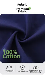 Dettaglio del tessuto 100% cotone blu scuro che mostra la texture morbida e traspirante