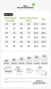 Size chart for boys summer shorts with detailed measurements for ages 2 to 7 years