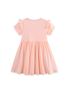 Vestido de Verano de Algodón para Niñas Estampado de Lunares Bordado de Helado Mangas Volantes Estilo Princesa