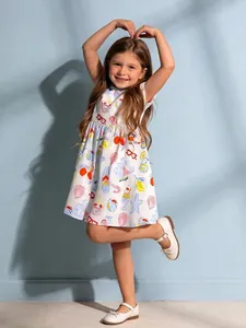 Mädchen Sommer Kurzarm Baumwollkleid Süße Bunte Sommerfrucht Eiscreme Print Prinzessin Party Kleid Für Kleinkinder