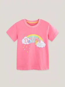 T-shirt rose pour filles avec motif arc-en-ciel et texte Daddy's Little Rainbow en coton
