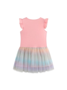 Toddler Girls Unicorn Rainbow Mesh Dress Flutter Sleeve Cotton Embroidery Princess Party Dress Summer Sweet Skirt